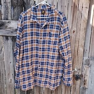 Lee Men's Blue and Tan Plaid Shirt (2X)